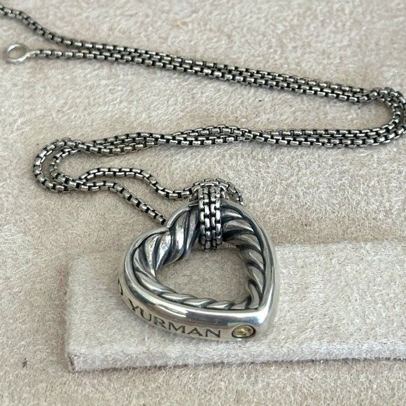 David Yurman Heart Necklace with 18K Gold Accents in Sterling Silver - Picture 12 of 13
